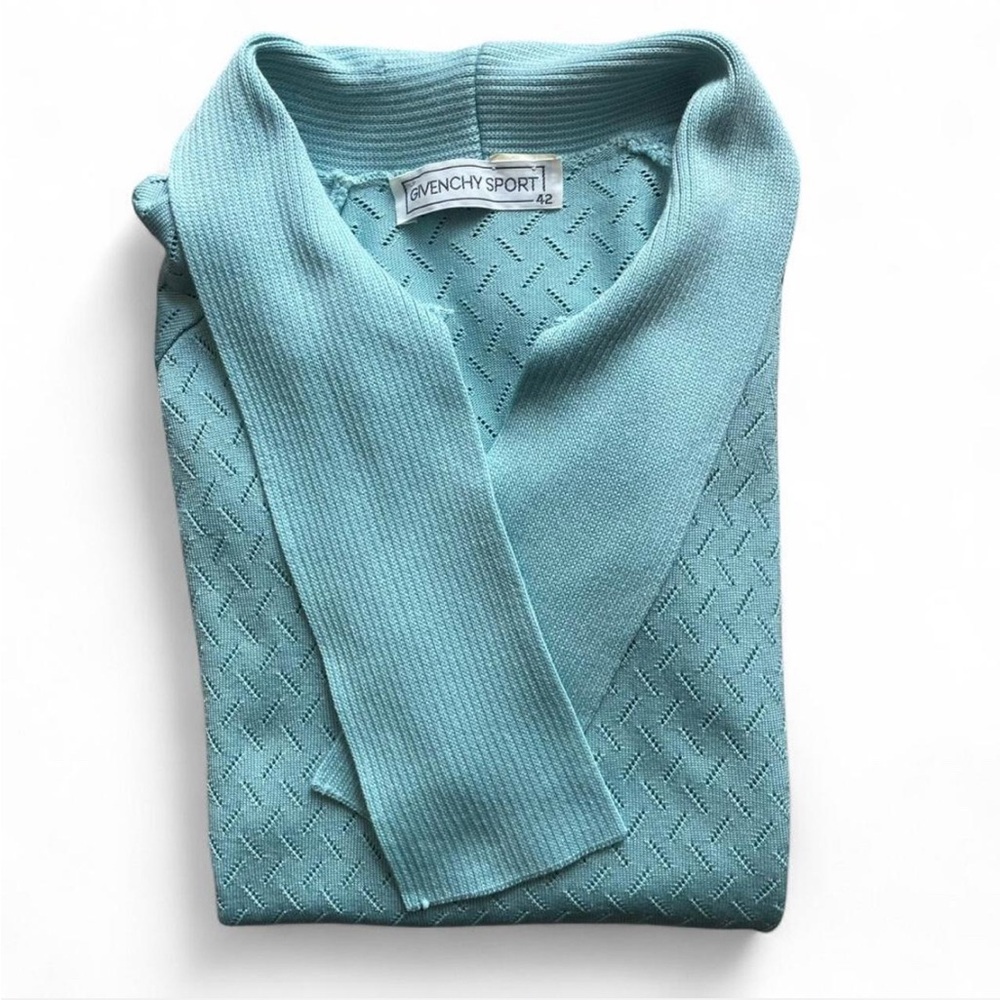Vintage Givenchy Sport Light Blue Knit Polo Top with Neck Tie